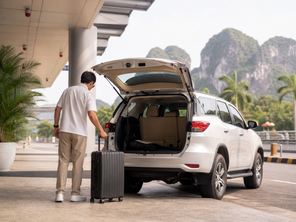 Private transfer pickup with luggage in Ha Long