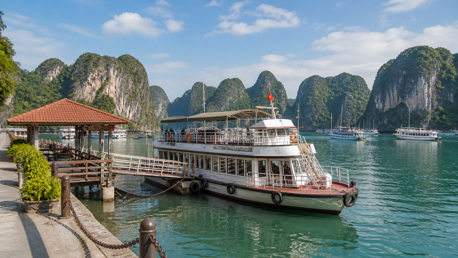 Street and bay view in Ha Long
