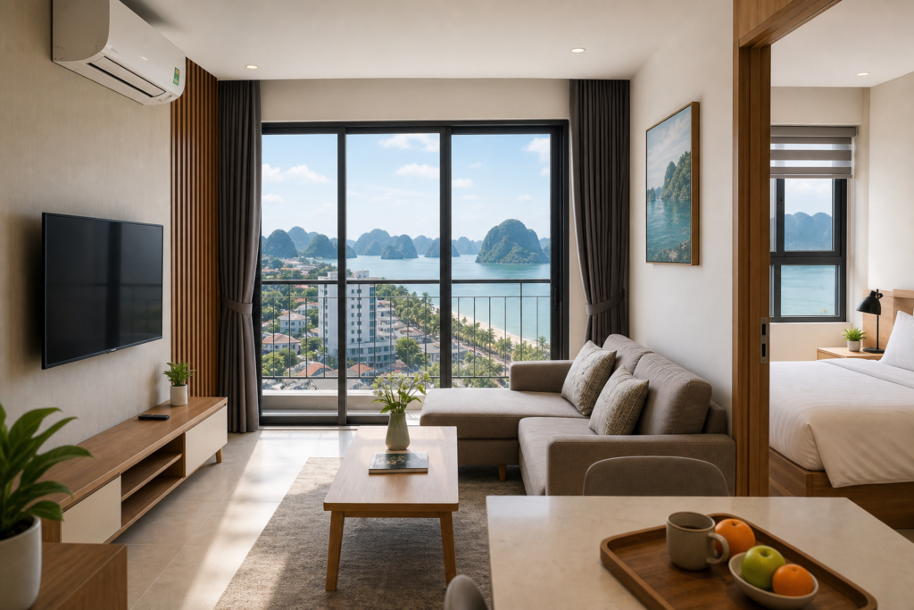 Apartment living room overlooking Ha Long Bay